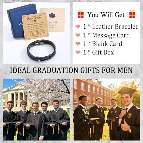EPIRORA Graduation Jewelry Gifts for Him- Black Braided Leather Bracelets for Men, Cool Class of 2026 5th Grade 8th Grade Middle School College Master Degree Graduation Gifts - Image 3