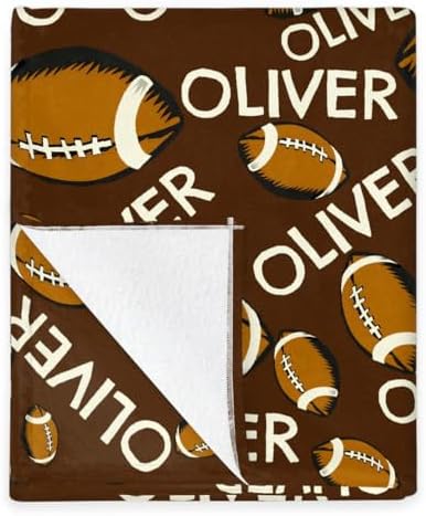 Personalized Baby Blankets for Girls Boys, Custom Baby Blanket with Name Swaddle Toddler Fleece Blanket Personalized Gift Brown Football Text - Image 5