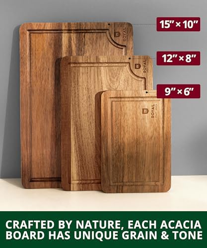 ROYAL CRAFT WOOD Wooden Cutting Boards for Kitchen Meal Prep & Serving - Bamboo Wood Serving Board Set with Deep Juice Groove Side Handles - Charcuterie & Chopping Butcher Block for Meat - Image 4