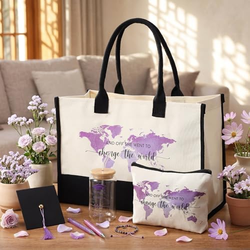 Vesici 8 Pcs Graduation Gifts Set for Women Her 2026 with Tote Bag Makeup Bag Bracelet Box Glass Cup Pens Class of 2026 Congratulations Graduate Gift Basket for College Senior Nurse(Purple) - Image 6
