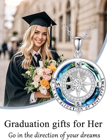 TOUPOP Graduation Gift for Her 925 Sterling Silver Compass Necklace Inspirational Jewelry for Daughter Niece Girlfriend Sister College High School Student Birthday Christmas Travel Present - Image 4