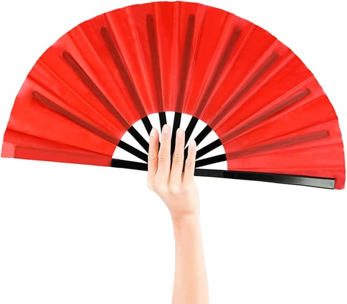 4 Pack Large Folding Hand Fan for Line Dance & Popping, Large Clap Rave Fan Chinese Kung Fu Hand Fan Decorative Folding Fans for Dance, Performance, Festival(Red,Purple,Green,Light Blue)