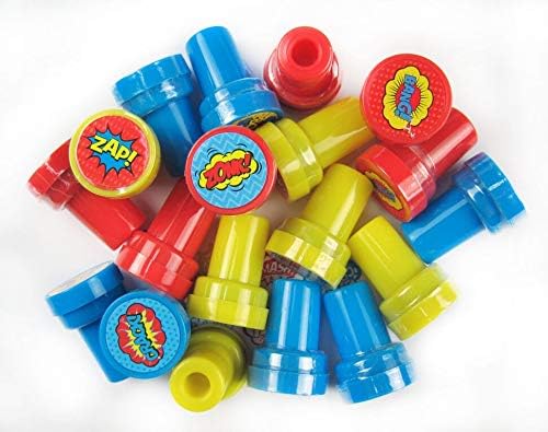 Tiny Mills 24 Pcs Superhero Assorted Stamps for Kids - Self Ink Stamps (12 Different Designs) - Superhero Birthday Party Favors, Goody Bag Filler Treats, Classroom Rewards