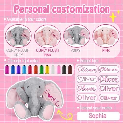 Personalized Plush Elephant with Embroidered Name, Custom Elephant Stuffed Animal, Personalized Baby Girl Toys, 1-14 Year Old Girls Easter Birthday Gifts for Baby Boys Girls Toddlers Newborn - Image 5