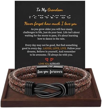 Btysun Gifts for Men, Gifts for Boyfriend Leather Bracelets for Men Stocking Stuffers for Him 2026 I Love You Gift Infinity Cuff Bracelets Birthday Christmas Jewelry for Son Grandson Dad Husband by BTYSUN