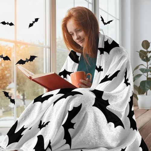 Halloween Bat Throw Blanket Super Soft Warm Bed Blankets for Couch Bedroom Sofa Office Car, All Season Cozy Flannel Fuzzy Blanket for Girls Boys Adults, 80"X60" - Image 3