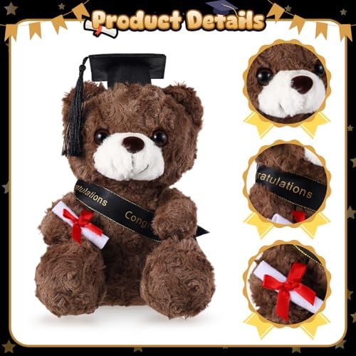 Bear with Graduation Cap Toys Class of 2026 Plush Stuffed Teddy Bear Animal Dog Cap and Gown with Greeting Card and Bag for Graduation Day Gift(Black B) - Image 4