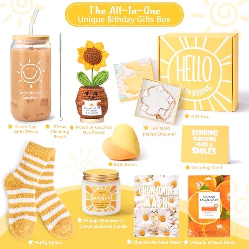 Gift Baskets for Women, 9pcs Unique Happy Birthday Gifts for Women, Best Inspirational Get Well Christmas Sunshine Sunflower Ideas Box for Her Sister Friend Friendship Mom - BRIGHTEN UP HER DAY! - Image 2