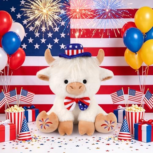 Highland Cow Plush Toy- 8inch 4th of July Patriotic White Highland Cow - Image 2