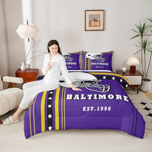 Erosebridal Football Bedding | Rugby Sport Gaming Queen Comforter Set, Inspired by Purple & Gold Sports Fans Team Colors, Football Decor for Boys Room - 1 Comforter 2 Pillowcases - Image 3
