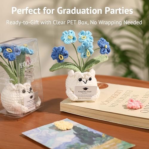 Crochet Forget Me Not Graduation Gift – Class of 2026 Blue Flowers with Card “Congrats, Grad! You Did It.”, Meaningful Gift for Student, Senior, Keepsake Desk Decor - Image 2