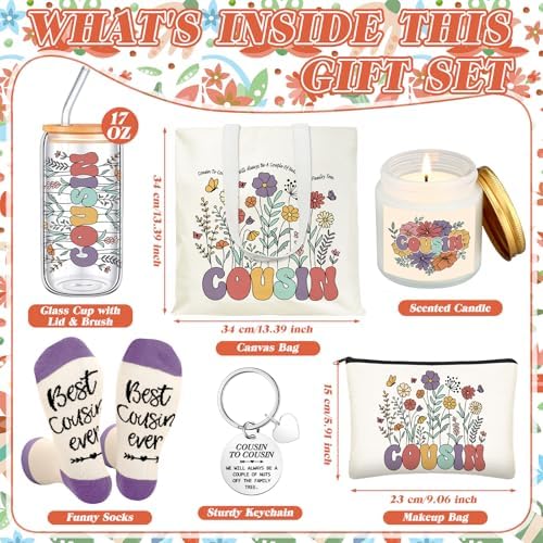 Funnymoom 6 Pcs Cousin Gifts for Women Cousin Birthday Gift Set - Image 3