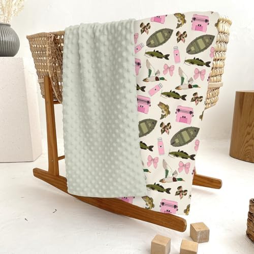 Pink Fishing Hunting Girly Baby Blankets for Girl Boy Boats Bass Fish Duck Bows Soft Mink with Dotted Backing Double Layer Swaddle Blanket Summer Lake Country Nursery Bed Blanket Infant Toddler 30x40 - Image 6