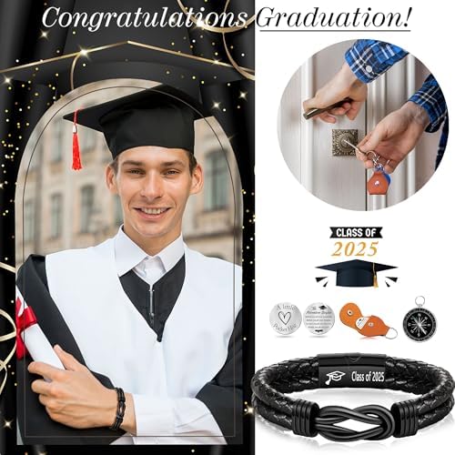 Graduation Gifts for Him, 2025 High School Graduation Gifts Class of 2025 Teen Gift Trendy Stuff Leather Bracelet for Men with Pocket Hug Token Compass College Middle 5th 8th Grade Masters Degree Graduate Knot Jewelry for Son Grandson Boyfriend - Image 2