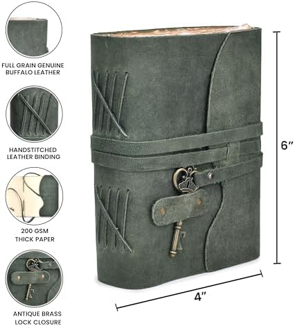 LEATHER VILLAGE Vintage Leather Journal Key Lock, Teal 6x4. - Image 5