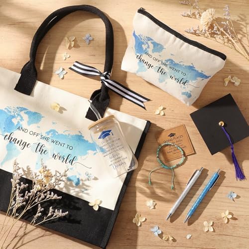 Vesici 8 Pcs Graduation Gifts Set for Women Her 2026 with Tote Bag Makeup Bag Bracelet Box Glass Cup Pens Class of 2026 Congratulations Graduate Gift Basket for College Senior Nurse(Blue) - Image 5