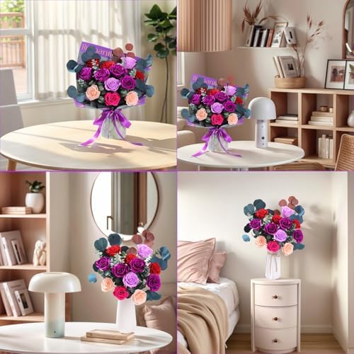 Lovenfold Flowers for Delivery Birthday Flowers Gift for Her,Preserved Flowers Bouquet 12 Roses Mixed Bouquet,Rose Gifts for Women Mom Grandma(Mixed 12 Purple-A Roses) - Image 7