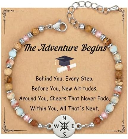 2026 Graduation Gift for Her - Inspirational Compass Bracelet with Card - Jewelry Gifts for Teen Girls, Women, High School, College & Masters Degree Graduates by Wisedawn