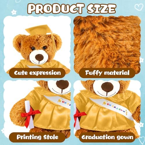 Foilswirl Graduation Bear 2026 with Gown Cap Tassel 9” Yellow Graduation Stuffed Animal Plush Bear Toy for Class of 2026 Prek Preschool Kindergarten High School College Graduate Gift - Image 2