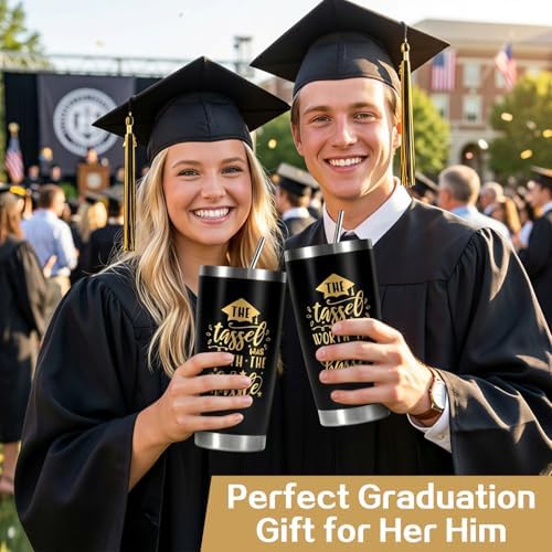 Graduation Gift for Him 2026, Class of 2026 Graduation Cup for Senior High School College Boys Men Son Brother Best Friend, 20oz Tumbler Gift Set with Lid, Straw & Box, The Tassel Was Worth The Hassle - Image 3
