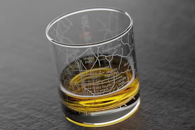 Well Told Engraved Atlanta Georgia Map Rocks Glass, Old Fashioned Whiskey Glass (11 oz, Clear) Etched Whiskey Glass, Gifts For Whiskey Lovers