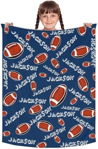 Personalized Baby Blankets for Girls Boys, Custom Baby Blanket with Name Swaddle Toddler Fleece Blanket Personalized Gift Football Text - Image 2