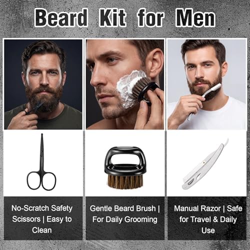 9 Pcs Birthday Gifts for Men Beard Care Set for Him Father's Gifts Basket Kit Get Well Soon Gift Basket with Hooded Robe, Long Towel, Socks for Dad Grandpa Husband Boyfriend(Dark Grey) - Image 4