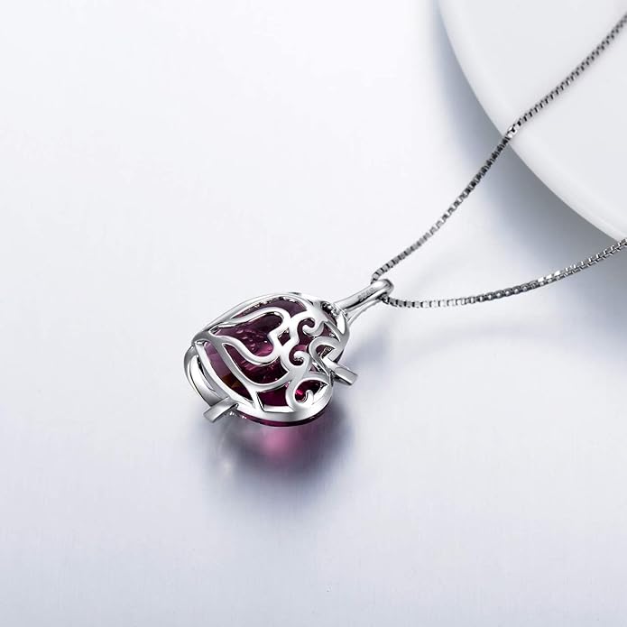 AOBOCO I Love You Sterling Silver 12 Birthstone Heart Pendant Necklace Embellished with Crystals from Austria, Mother's Day Anniversary Birthday Jewelry Christmas Gifts for Women Grandma Nana