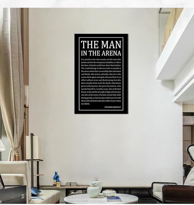 Inspirational The Man In The Arena Quotes Poster Motivational Wall Art Inspiring Canvas Prints Artwork for Office Living Room Modern Home Decor Painting Pictures Stretched and Framed [24''Wx 36''H]