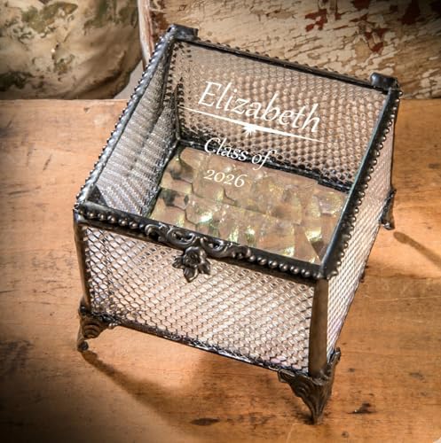 Personalized Graduation Gift For Her Glass Jewelry Box High School Graduate Or College Grad Class Of 2026 J Devlin Box 825 EB241 (Clear Honeycomb) by JDevlinGlassArt