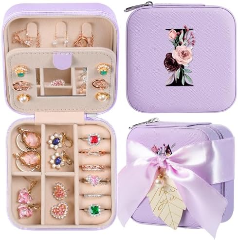 AYGXU Travel Jewelry Box for Women and Girls - Small Case With Initial A-Z - Teacher Gifts by AYGXU