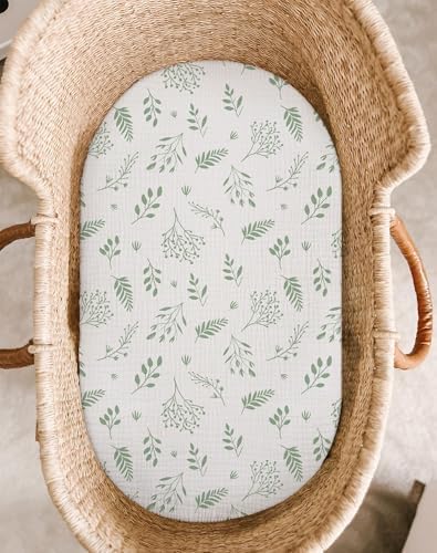 Muslin Bassinet Sheets 2 Pack, 33" x 17", (Fern Leaf & Sage) - Image 2