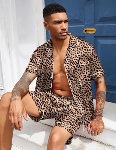 Ekouaer Mens Silk Satin Pajamas Set Short Sleeve Button Up Lounge Pjs Set - Image 5