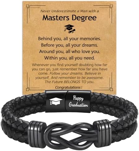 EPIRORA Graduation Jewelry Gifts for Him- Black Braided Leather Bracelets for Men, Cool Class of 2026 5th Grade 8th Grade Middle School College Master Degree Graduation Gifts by EPIRORA