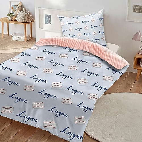 Custom Baseball Blanket - Personalized Name with Baseball Patterns - Soft Plush Flannel Blanket with Double Layer Dotted Backing for Baby Toddler Kids Teen Boys Girls Gifts Light Blue - Image 3