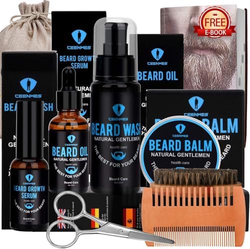 Beard Grooming Kit,Beard Kit with Beard Oil,Beard Growth Serum,Beard Wash, Beard Balm,Beard Brush, Beard Comb, Beard & Mustache Scissors Beard Growth Kit Unique Gifts for Men by Ceenwes