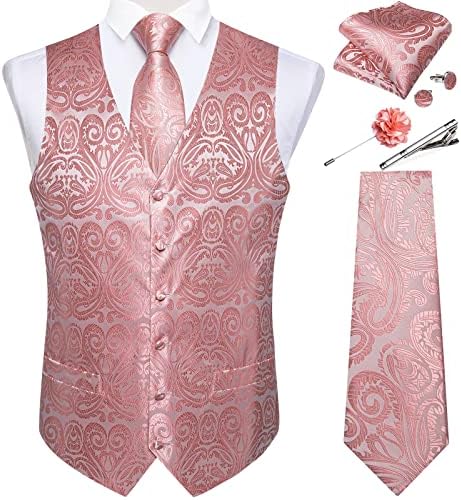 DiBanGu Mens Vest and Tie Set Formal Paisley Waistcoat and Necktie Pocket Square Cufflinks Silk Suit Vest for Tuxedo Wedding by DiBanGu
