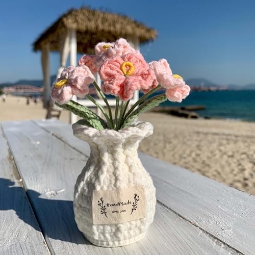 Forget-me-not Crochet Flower Potted Plant Pink - Handmade Desk Decor for Her Girlfriend Wife Mom Friends Sister Graduation Birthday Wedding Anniversary Home Decoration - Image 5