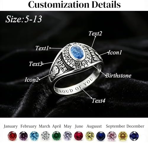 925 Sterling Silver 2026 Class Rings for women Men, Custom College High School Graduation Rings for Men 2026, Graduation Gifts for Her Him - Image 2