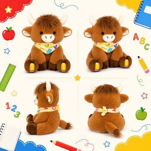 Classroom Highland Cow Plush-Back to School Gift “ABC” Handkerchief Decor - Image 3