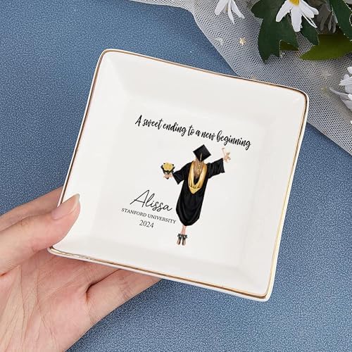 Personalized Jewelry dish graduation gifts for her 2025, A Sweet Ending to a New Beginning, Gifts for Best Friend 02 - Image 4