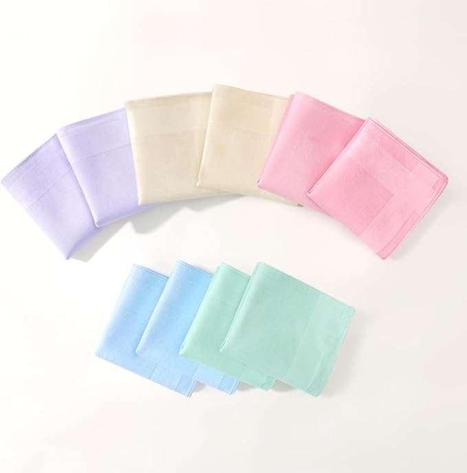 HOULIFE 100% Cotton Unisex Handkerchiefs, Solid Stripe Handkerchiefs for Men & Women Soft Cotton Hankies 15.7x15.7 ”