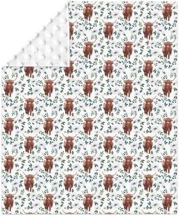 Boho Highland Cow Floral Baby Blankets for Girl Boy Highland Yak Cattle Poppies Soft Mink Dotted Backing Double Layer Swaddle Blanket Farmland Animal Bed Throws for Newborn Toddler Crib 30x40 - Image 2