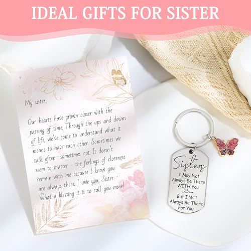 Sister Gifts from Sisters Birthday Gifts for Sisters Adult Best Sister Ever Gift Ideas for Women Cool Presents Set with Funny Glass Cup, Unique Makeup Bag, Scented Candle, Bracelet, Keychain, Card - Image 4