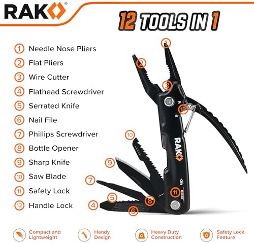 RAK Pro Tools Pliers Multitool - Cool Unique Gifts For Dads Who Have Everything - Compact DIY Survival Multi Tool Gift for Men, Husband, Handyman - Backpacking & Camping Accessories - Image 2