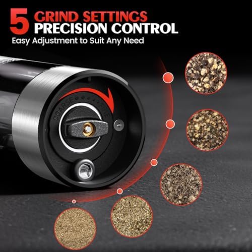 Electric Salt and Pepper Grinder- Automatic Battery Pepper Mill Shakers Kitchen Essentials for New Home Adjustable Coarseness Upgraded Larger Capacity with Led for Housewarming Gifts - Image 2