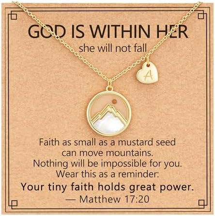 Mustard Seed Initial A-Z Necklace, 14K Gold Plated Moving Mountains Faith Confirmation First Communion Baptism Christian Religious Graduation Gifts by Pavkki