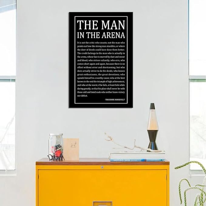 Motivational Wall Art Inspirational The Man In The Arena Quotes Poster Inspiring Canvas Prints Artwork for Office Living Room Modern Home Decor Painting Pictures Stretched and Framed [12''Wx 18''H]