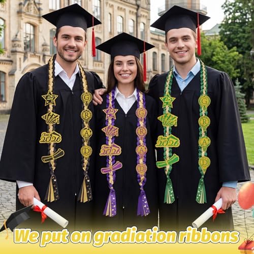 Class of 2026 Graduation Leis,Black&Gold Ribbon Lei Set with Handmade Accessory,Graduation Gift for Her Him - Image 6
