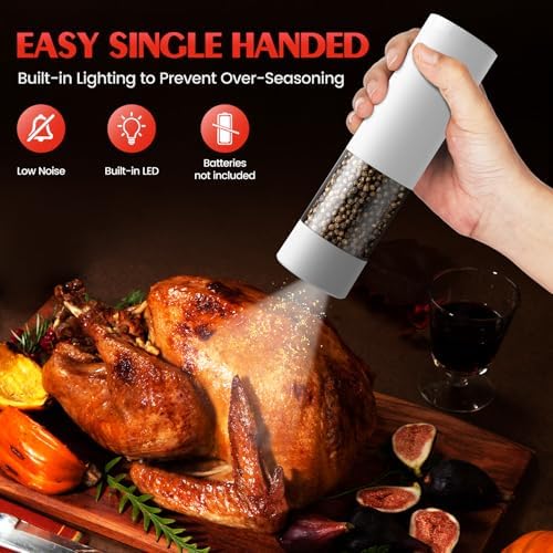 Electric Salt and Pepper Grinder Set Automatic Battery Pepper Mill Shakers Kitchen Gadgets Adjustable Coarseness Upgraded Larger Capacity with Led Birthday Gifts for Women - Image 3